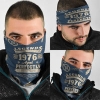 Legend 1976 Vintage Gears and Scrolls Design Neck Gaiter with Crown Motif in Classic Blue and Beige Retro