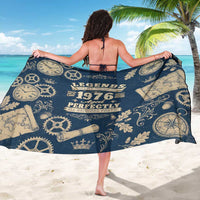 Legend 1976 Vintage Gears and Scrolls Design Sarong with Crown Motif in Classic Blue and Beige Retro