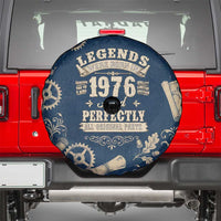 Legend 1976 Vintage Gears and Scrolls Design Spare Tire Cover with Crown Motif in Classic Blue and Beige Retro