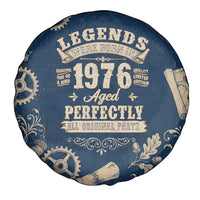 Legend 1976 Vintage Gears and Scrolls Design Spare Tire Cover with Crown Motif in Classic Blue and Beige Retro
