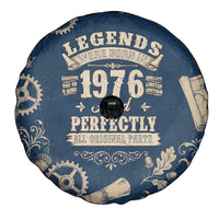 Legend 1976 Vintage Gears and Scrolls Design Spare Tire Cover with Crown Motif in Classic Blue and Beige Retro