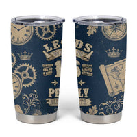 Legend 1976 Vintage Gears and Scrolls Design Tumbler Cup with Crown Motif in Classic Blue and Beige Retro