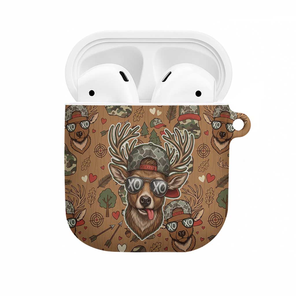 Valentine Buck AirPods Case with Camo Cap and XOXO Pattern Retro Hunting