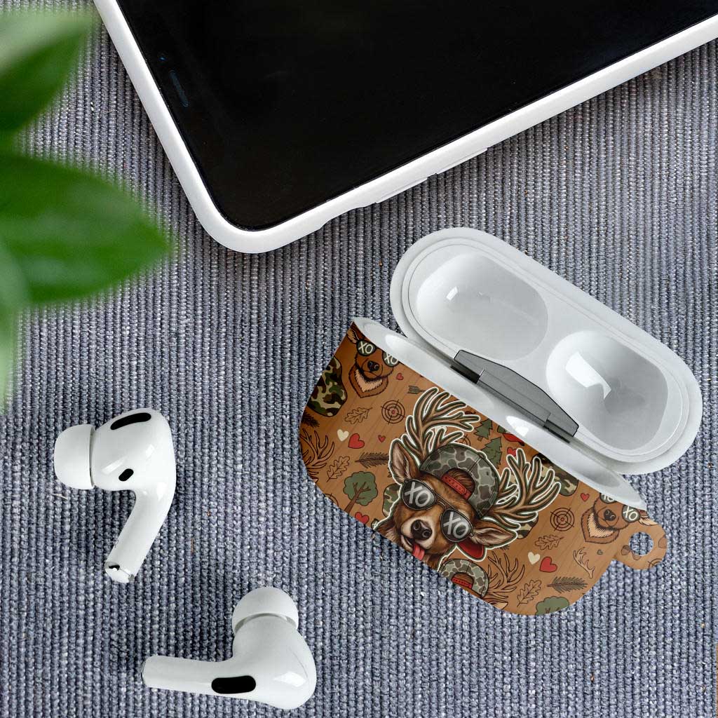 Valentine Buck AirPods Case with Camo Cap and XOXO Pattern Retro Hunting