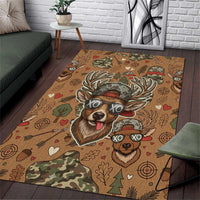 Valentine Buck Area Rug with Camo Cap and XOXO Pattern Retro Hunting