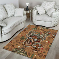 Valentine Buck Area Rug with Camo Cap and XOXO Pattern Retro Hunting