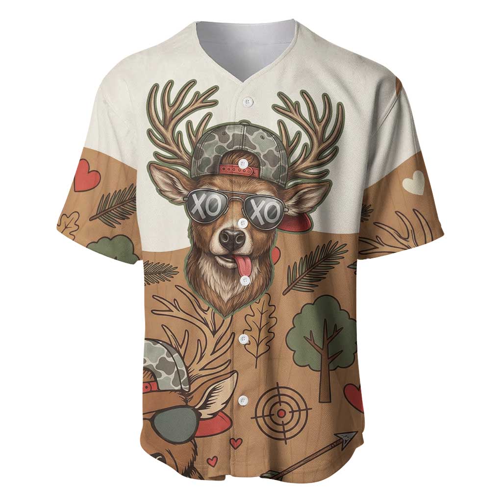Valentine Buck Baseball Jersey with Camo Cap and XOXO Pattern Retro Hunting