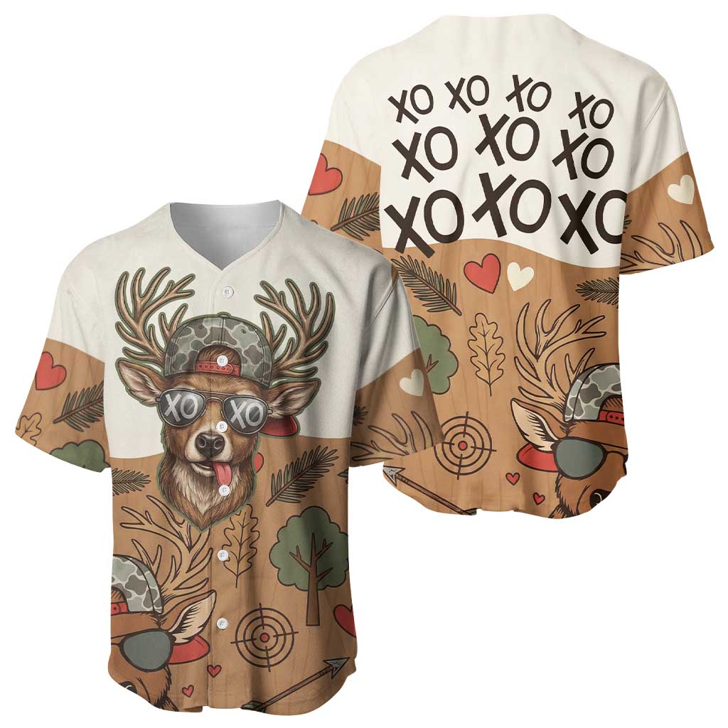Valentine Buck Baseball Jersey with Camo Cap and XOXO Pattern Retro Hunting