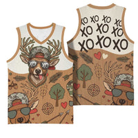 Valentine Buck Basketball Jersey with Camo Cap and XOXO Pattern Retro Hunting