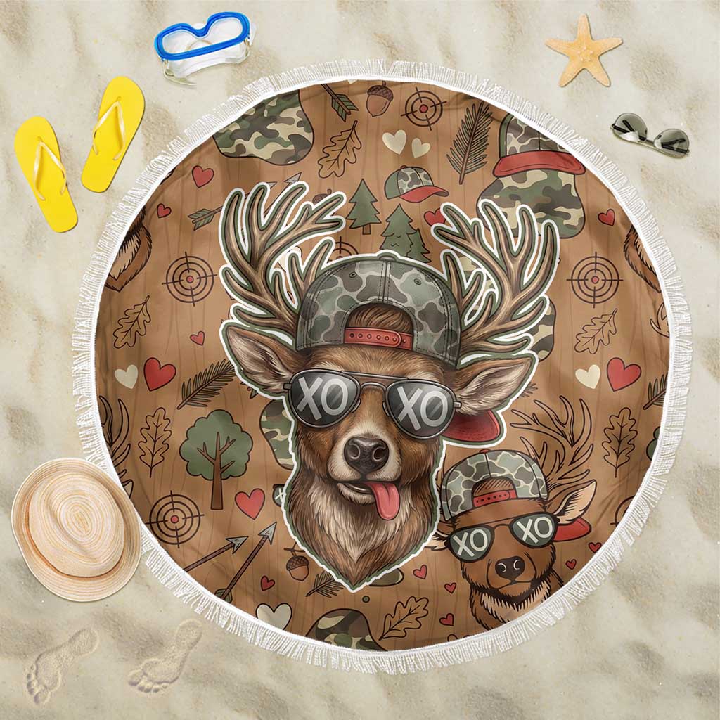 Valentine Buck Beach Blanket with Camo Cap and XOXO Pattern Retro Hunting