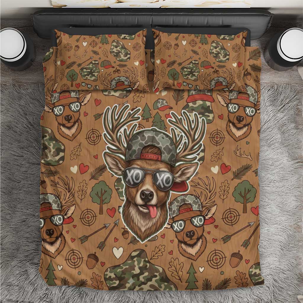 Valentine Buck Bedding Set with Camo Cap and XOXO Pattern Retro Hunting