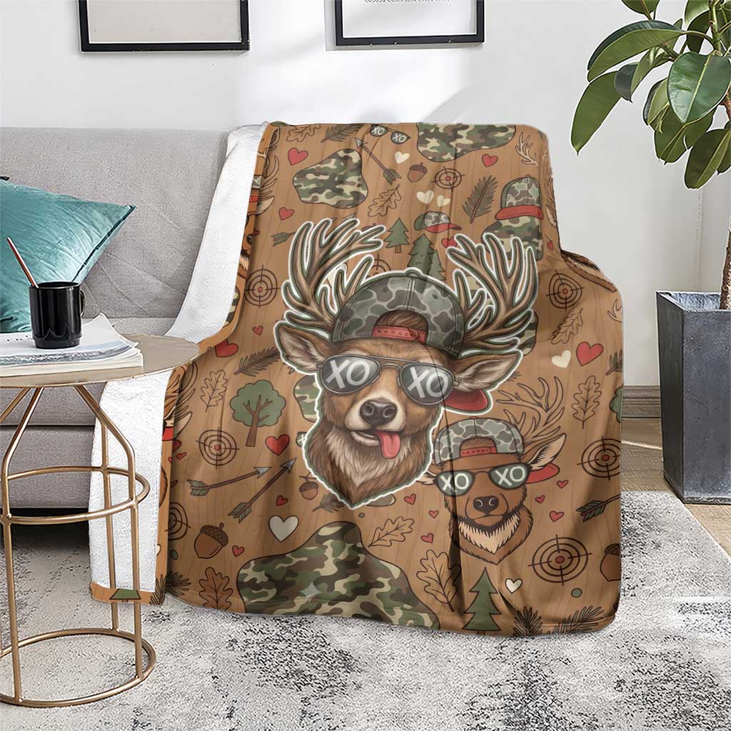 Valentine Buck Blanket with Camo Cap and XOXO Pattern Retro Hunting