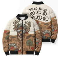 Valentine Buck Bomber Puffer Jacket with Camo Cap and XOXO Pattern Retro Hunting