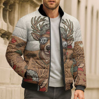 Valentine Buck Bomber Puffer Jacket with Camo Cap and XOXO Pattern Retro Hunting