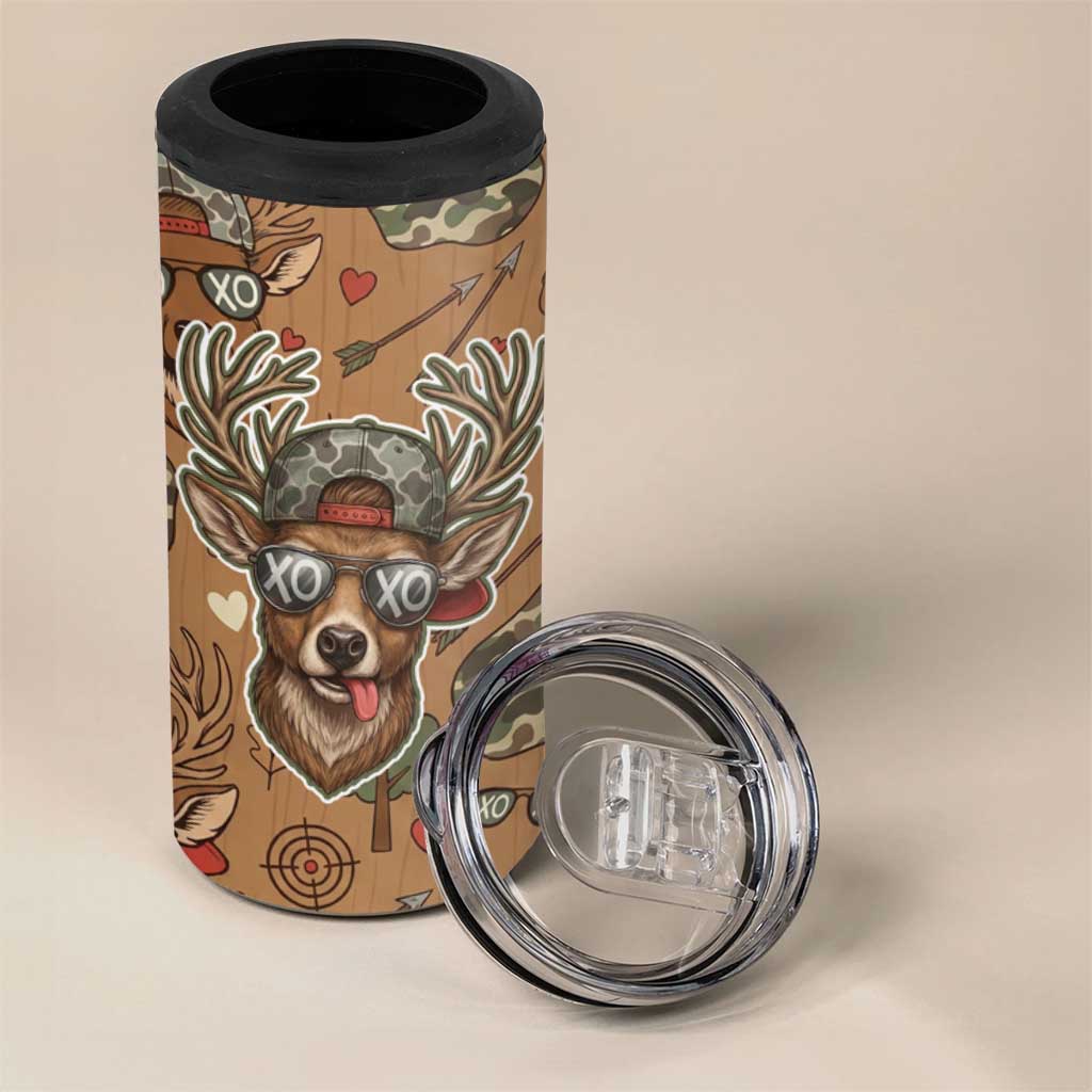 Valentine Buck 4 in 1 Can Cooler Tumbler with Camo Cap and XOXO Pattern Retro Hunting