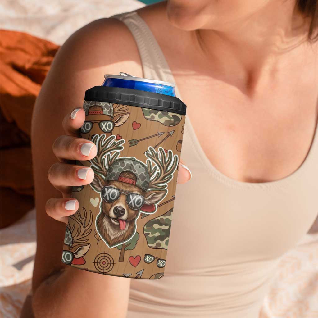 Valentine Buck 4 in 1 Can Cooler Tumbler with Camo Cap and XOXO Pattern Retro Hunting