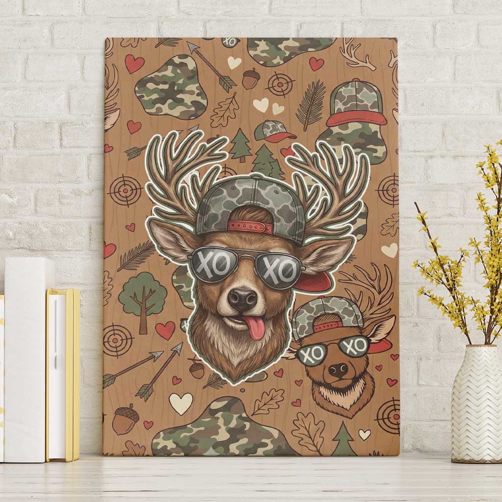 Valentine Buck Canvas Wall Art with Camo Cap and XOXO Pattern Retro Hunting
