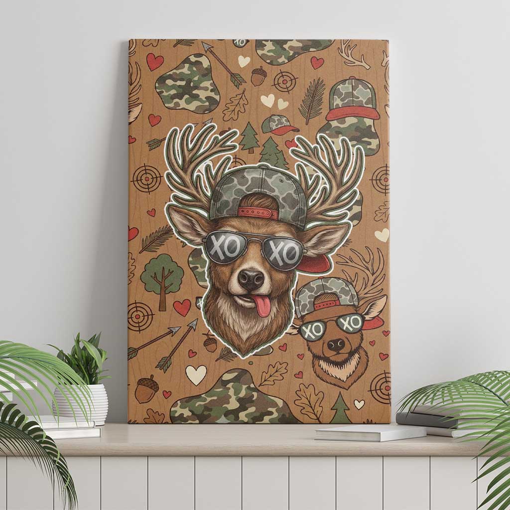 Valentine Buck Canvas Wall Art with Camo Cap and XOXO Pattern Retro Hunting