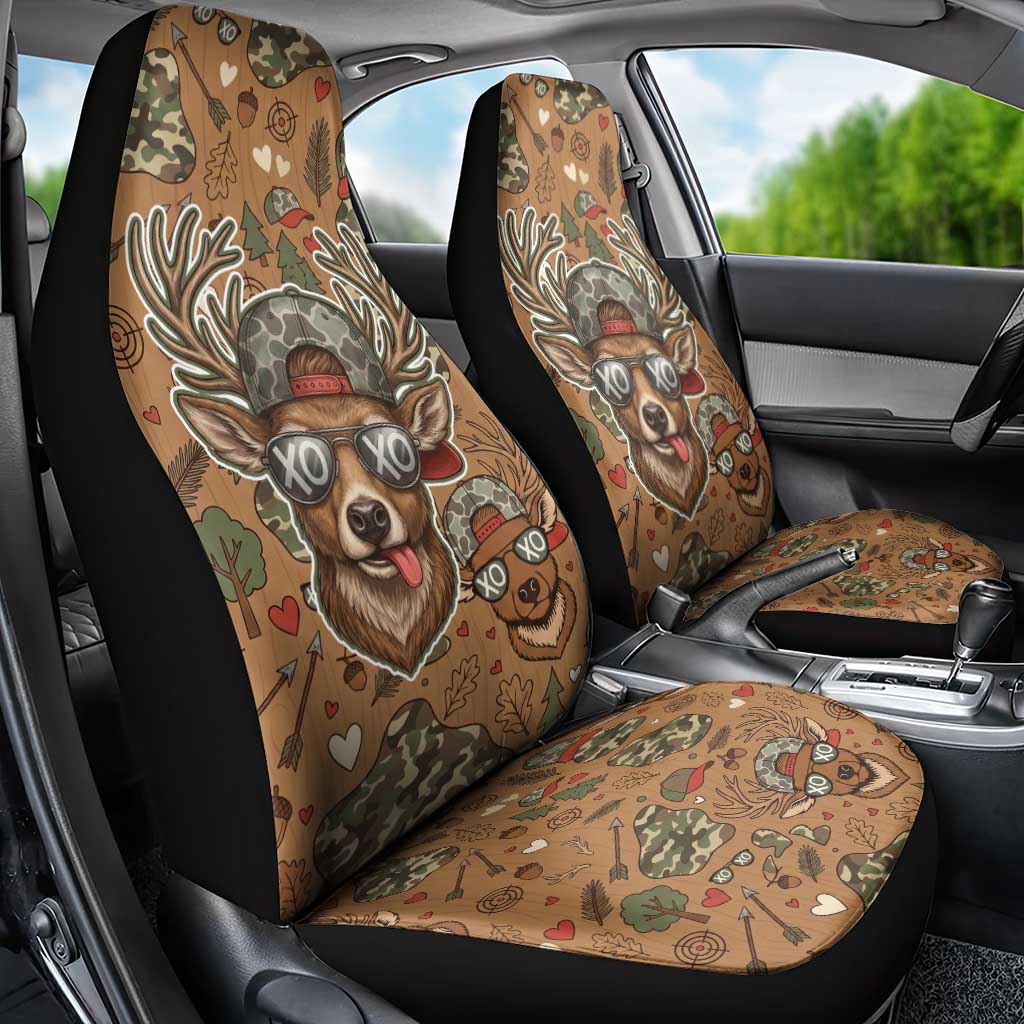 Valentine Buck Car Seat Cover with Camo Cap and XOXO Pattern Retro Hunting