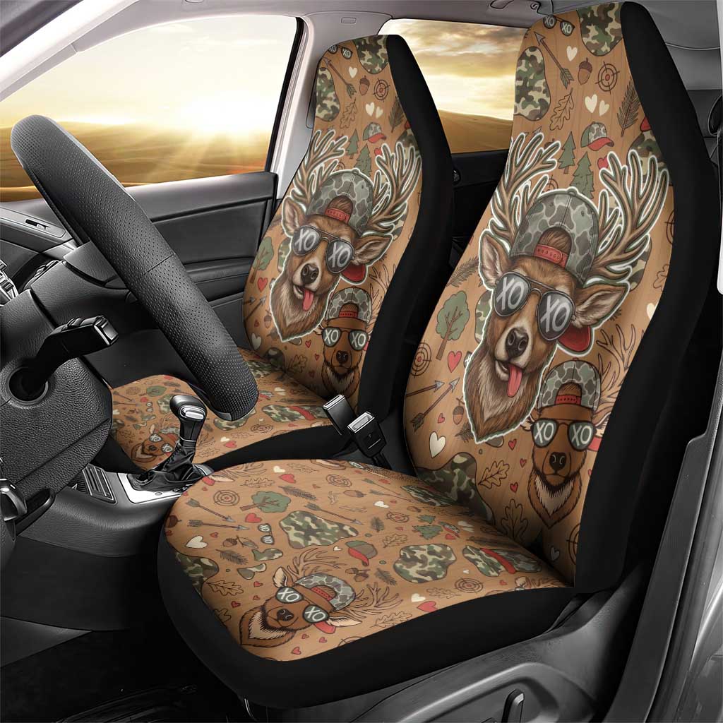 Valentine Buck Car Seat Cover with Camo Cap and XOXO Pattern Retro Hunting