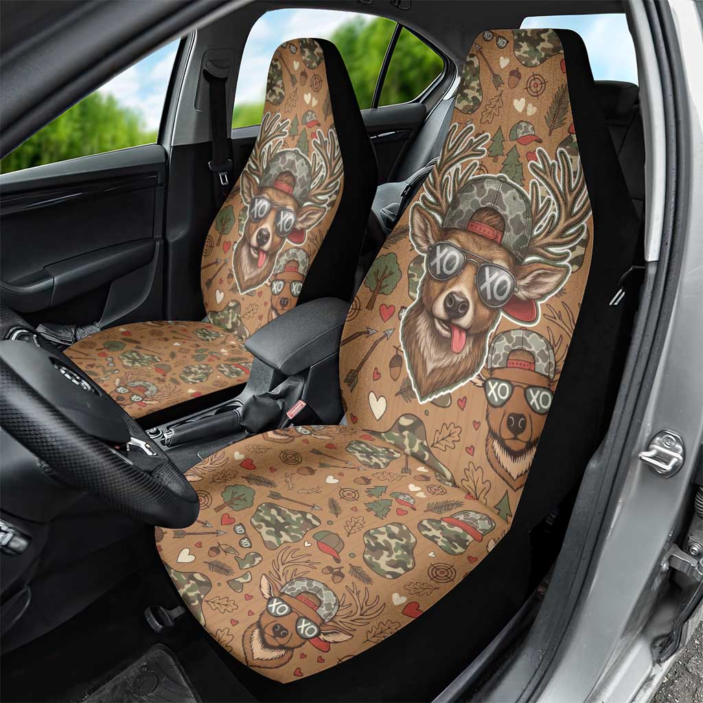 Valentine Buck Car Seat Cover with Camo Cap and XOXO Pattern Retro Hunting