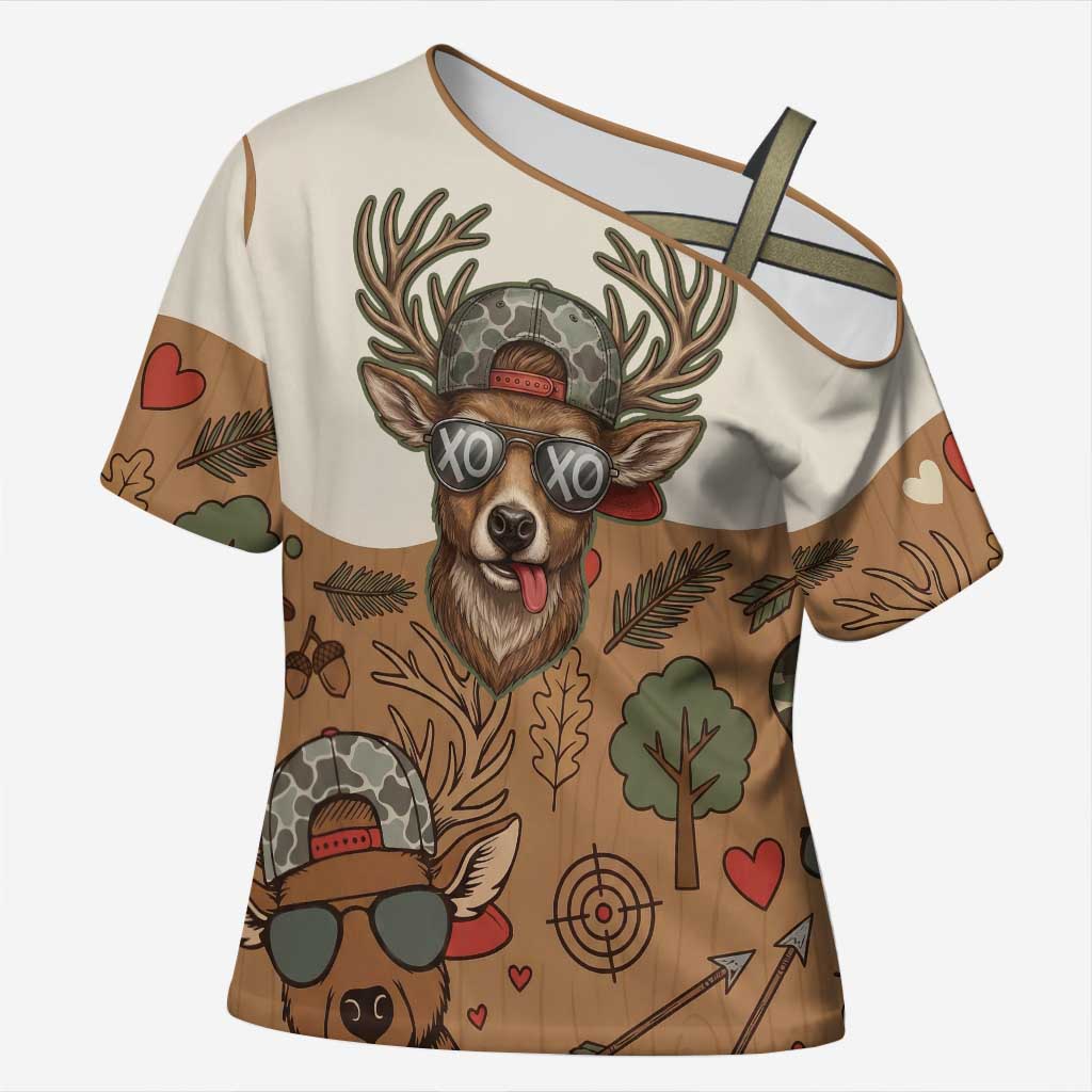 Valentine Buck Cross Shoulder Shirt with Camo Cap and XOXO Pattern Retro Hunting