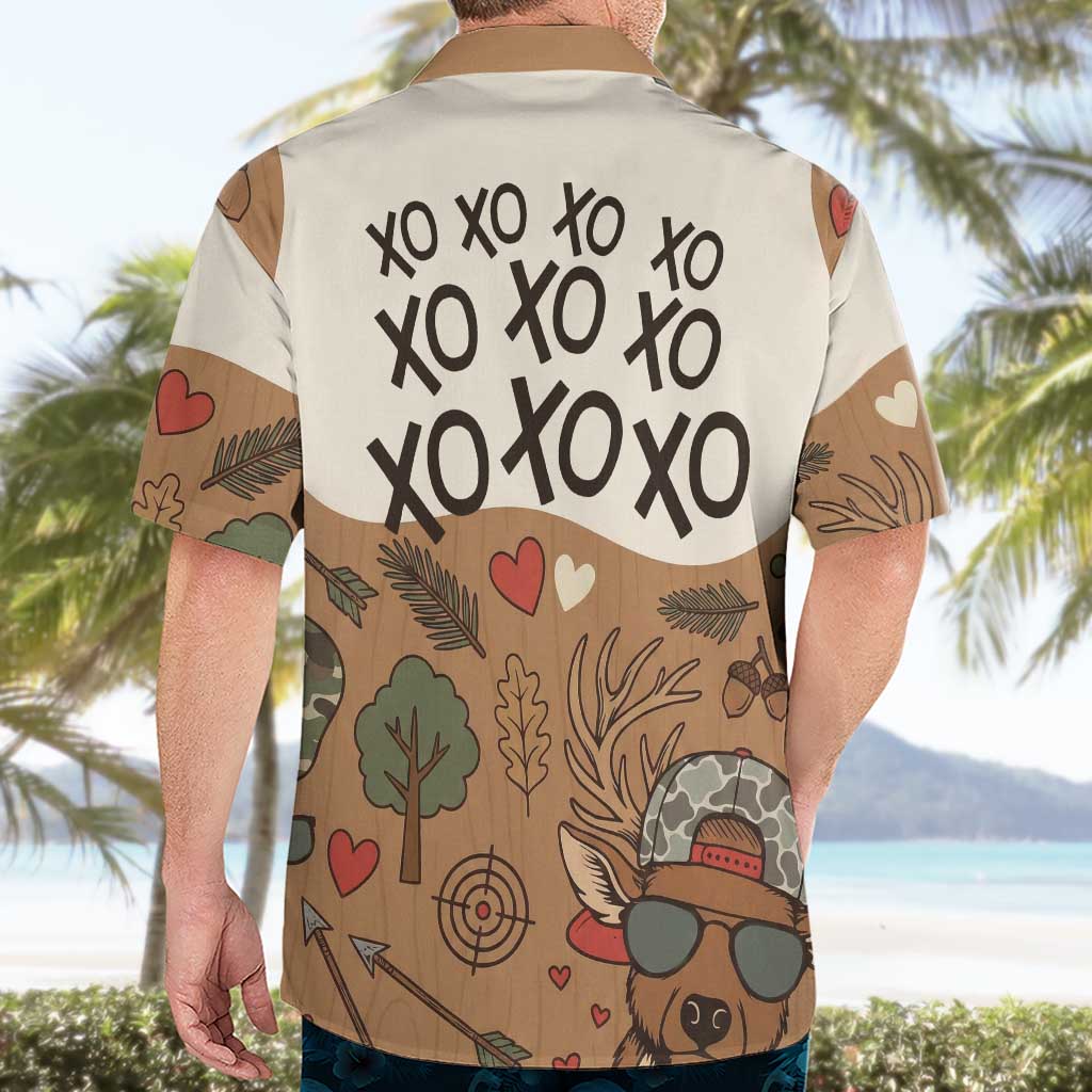 Valentine Buck Hawaiian Shirt with Camo Cap and XOXO Pattern Retro Hunting