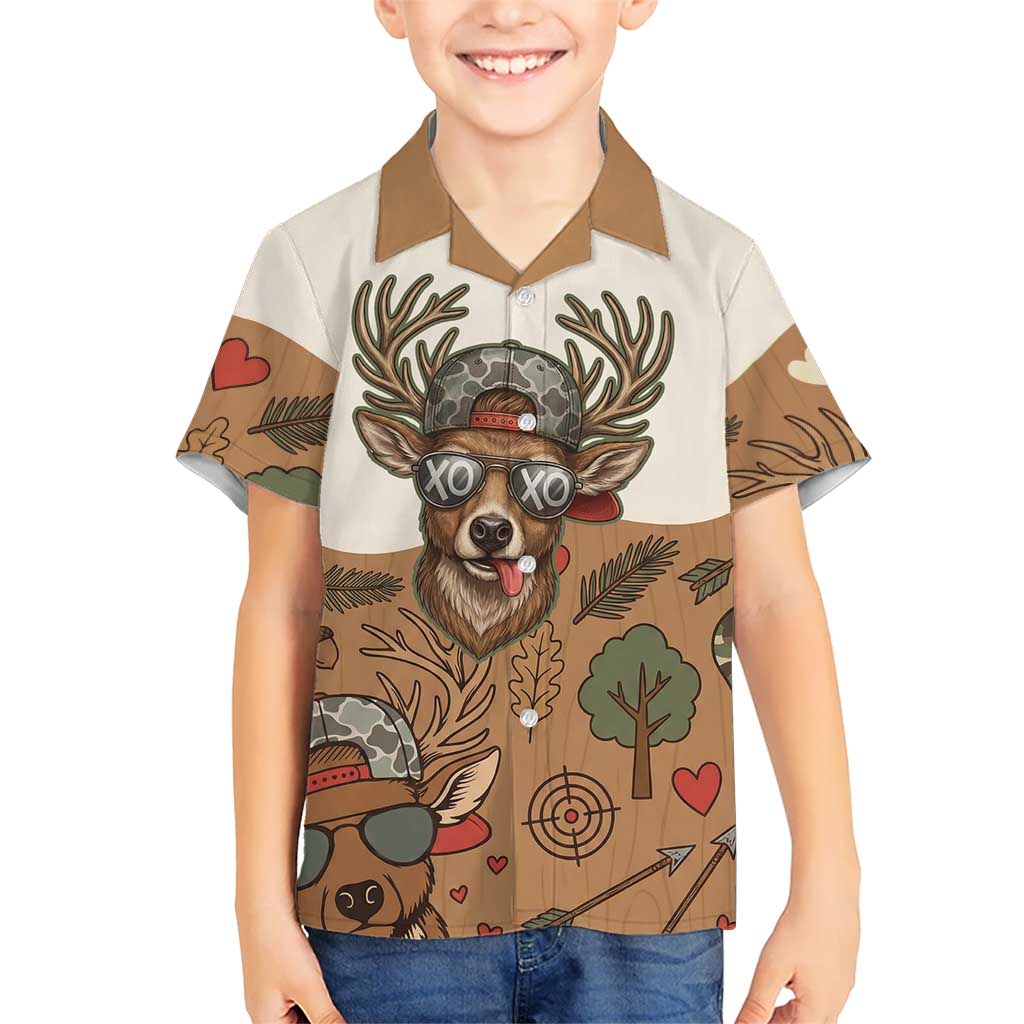 Valentine Buck Hawaiian Shirt with Camo Cap and XOXO Pattern Retro Hunting