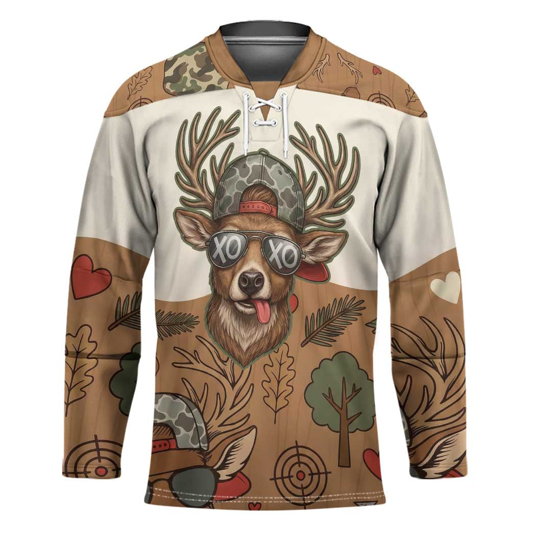 Valentine Buck Hockey Jersey with Camo Cap and XOXO Pattern Retro Hunting