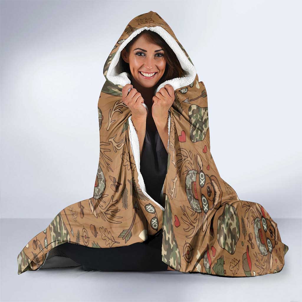 Valentine Buck Hooded Blanket with Camo Cap and XOXO Pattern Retro Hunting