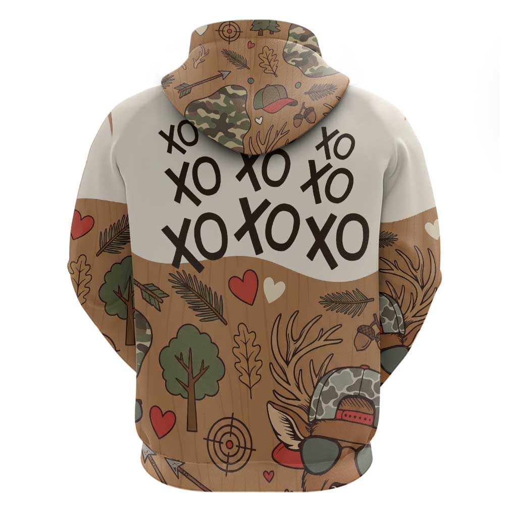 Valentine Buck Hoodie with Camo Cap and XOXO Pattern Retro Hunting