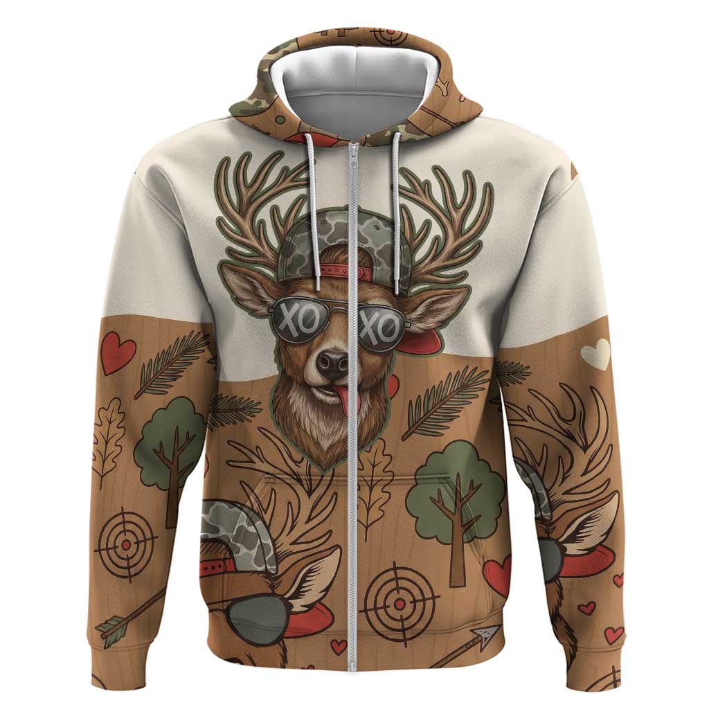 Valentine Buck Hoodie with Camo Cap and XOXO Pattern Retro Hunting