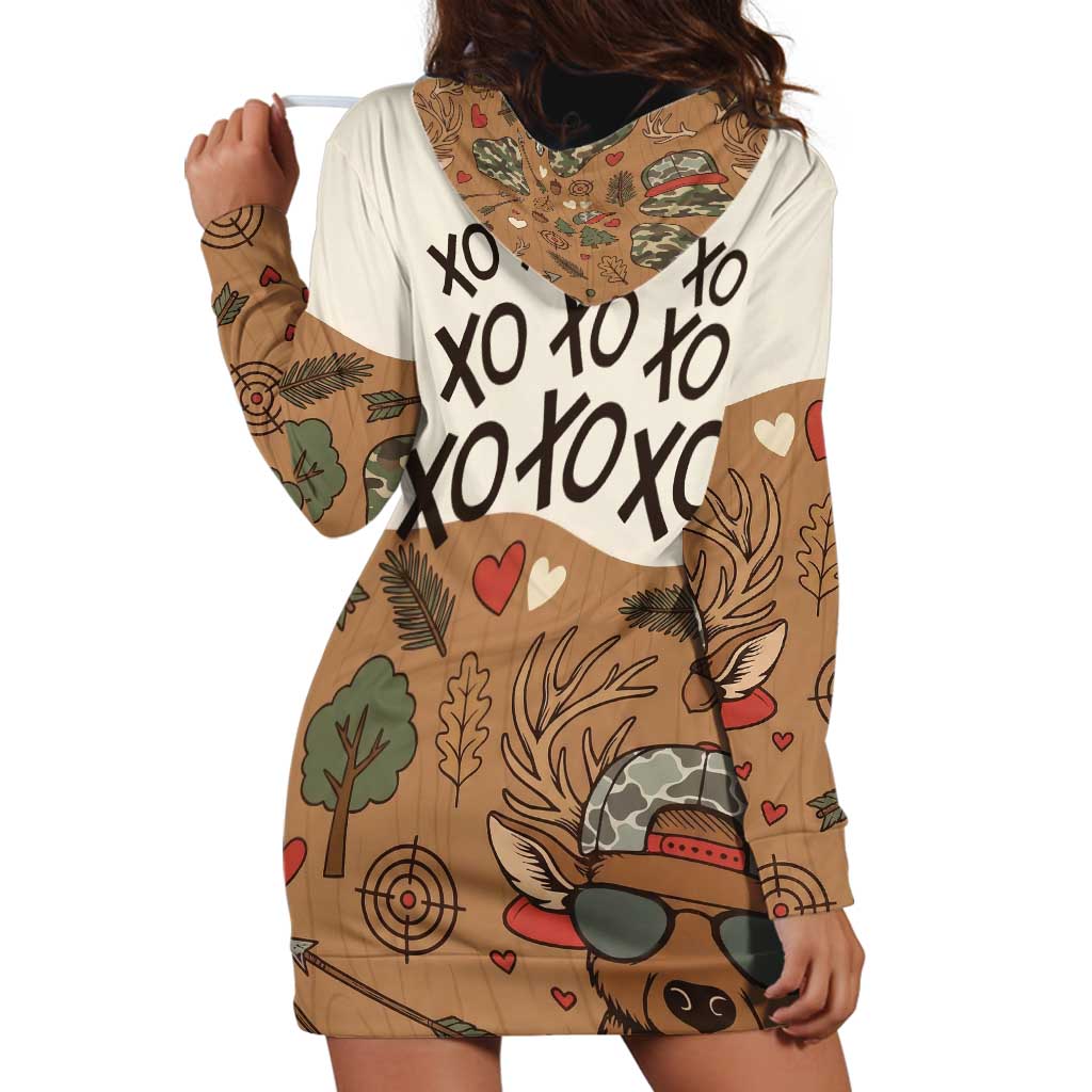 Valentine Buck Hoodie Dress with Camo Cap and XOXO Pattern Retro Hunting
