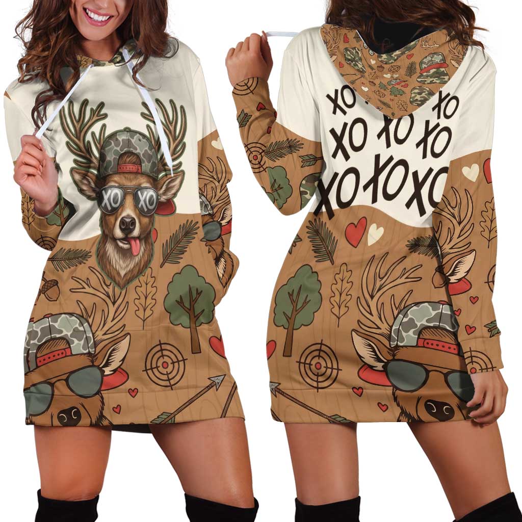 Valentine Buck Hoodie Dress with Camo Cap and XOXO Pattern Retro Hunting