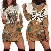 Valentine Buck Hoodie Dress with Camo Cap and XOXO Pattern Retro Hunting