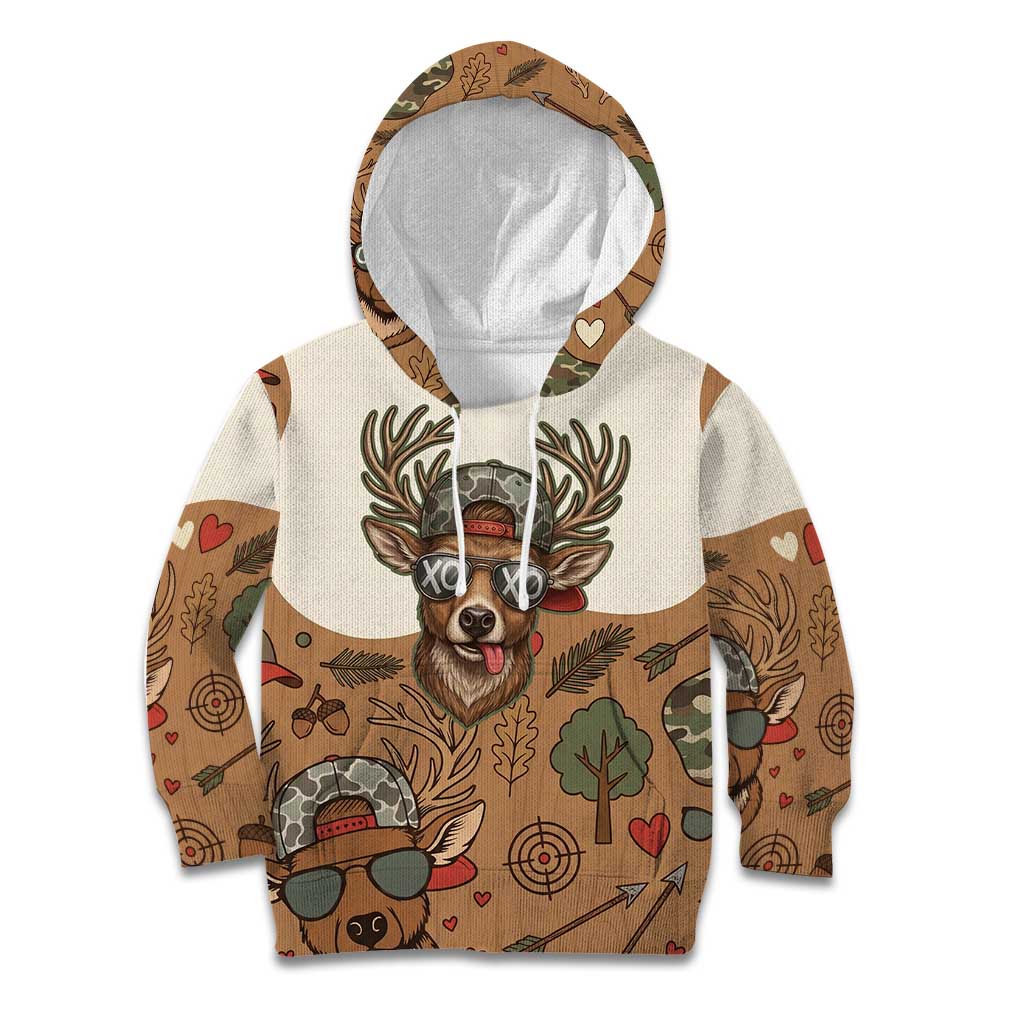 Valentine Buck Kid Hoodie with Camo Cap and XOXO Pattern Retro Hunting