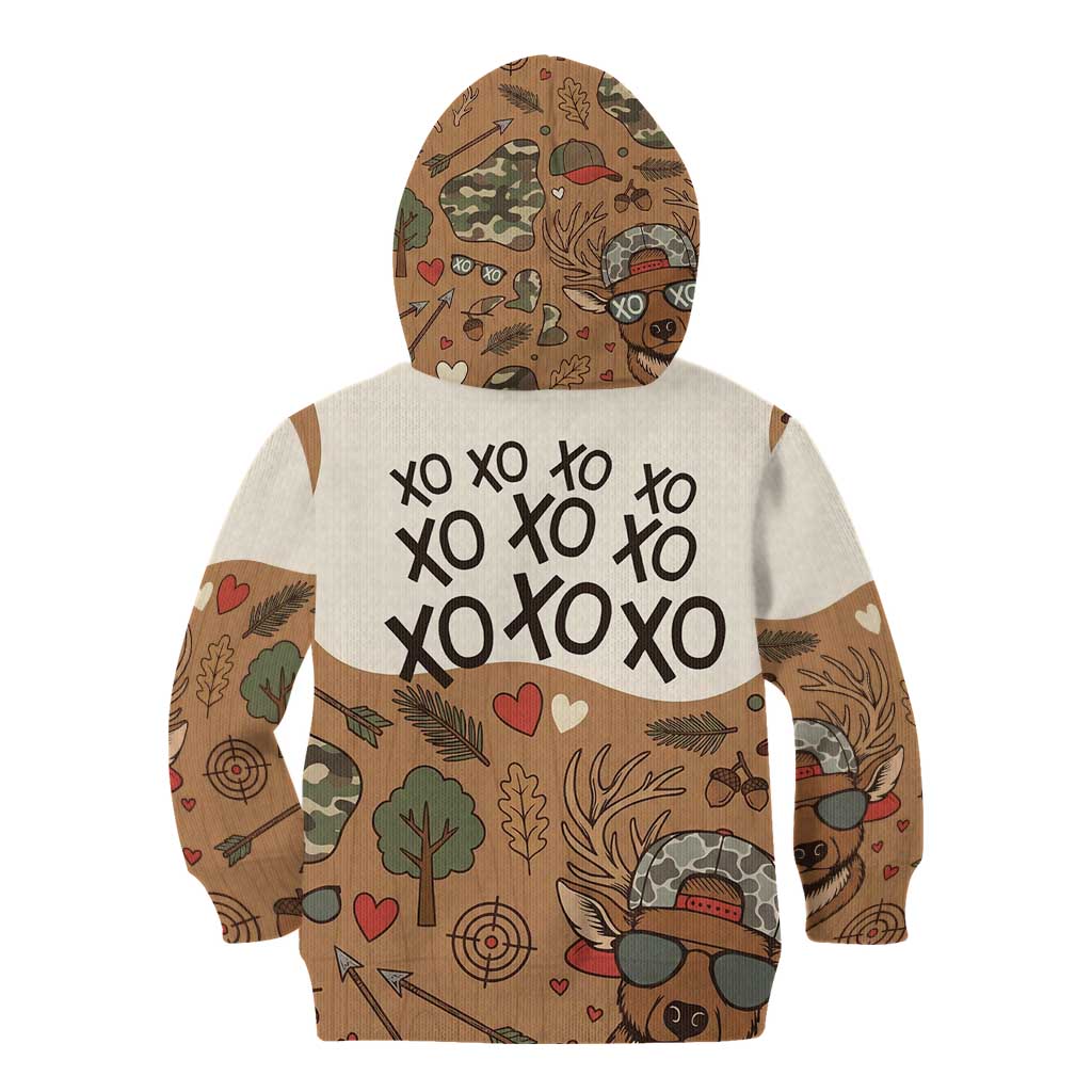 Valentine Buck Kid Hoodie with Camo Cap and XOXO Pattern Retro Hunting