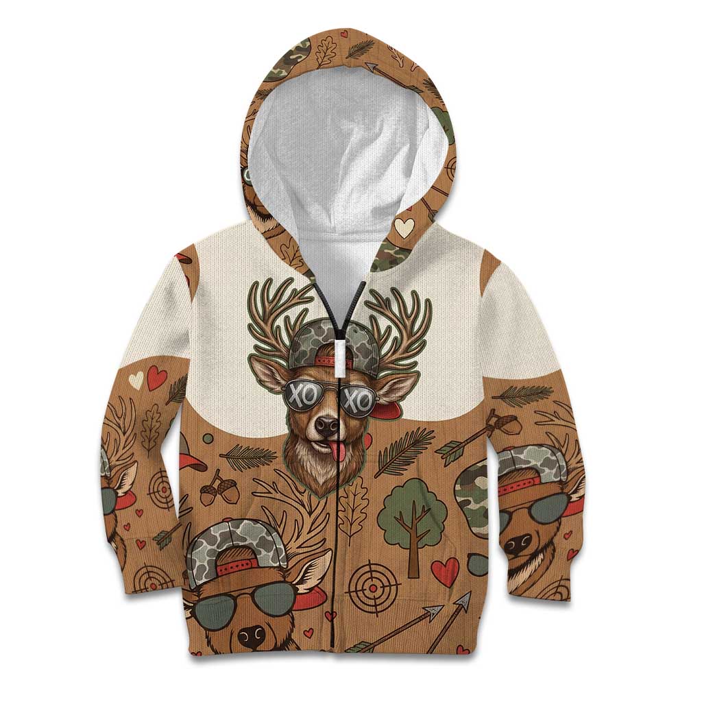 Valentine Buck Kid Hoodie with Camo Cap and XOXO Pattern Retro Hunting
