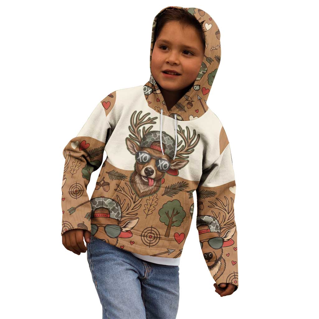 Valentine Buck Kid Hoodie with Camo Cap and XOXO Pattern Retro Hunting