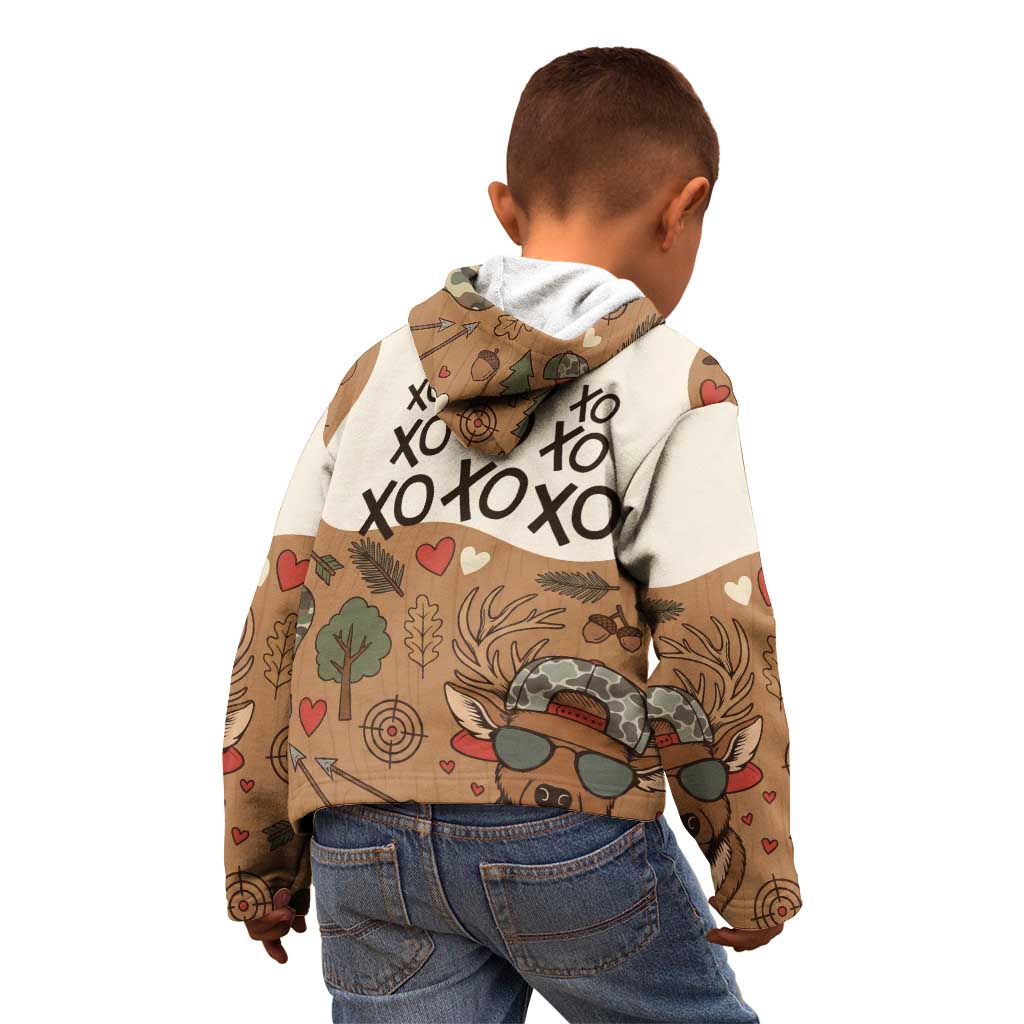 Valentine Buck Kid Hoodie with Camo Cap and XOXO Pattern Retro Hunting