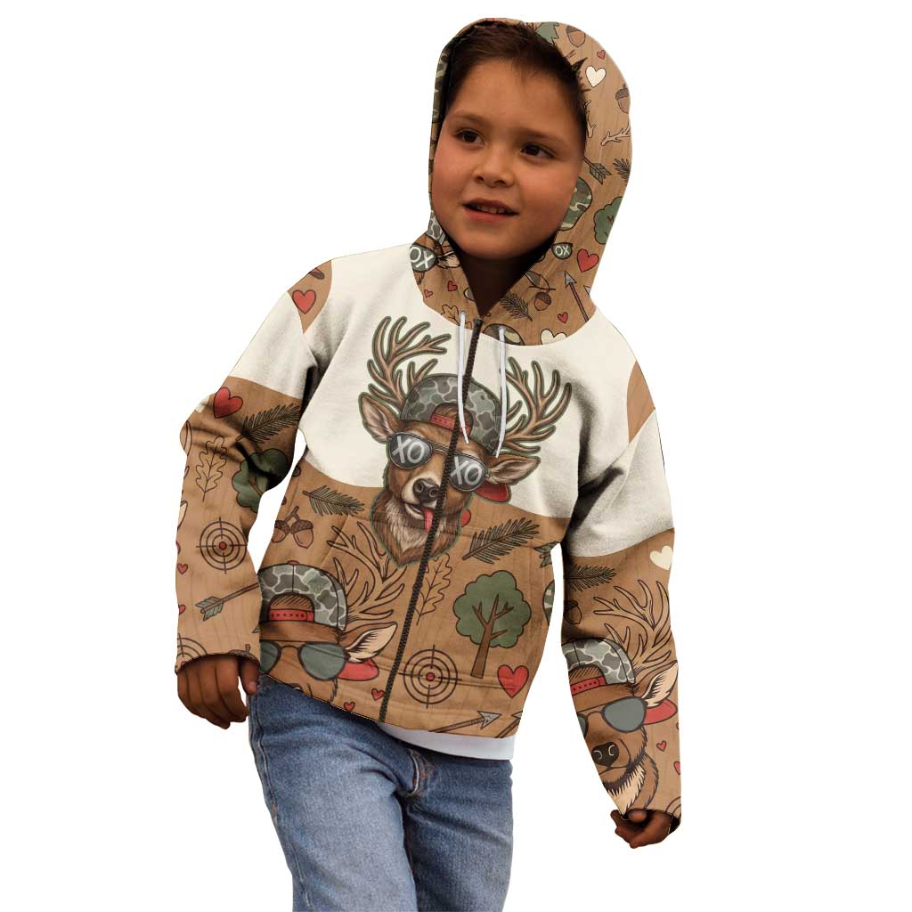 Valentine Buck Kid Hoodie with Camo Cap and XOXO Pattern Retro Hunting