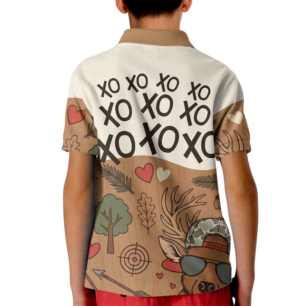 Valentine Buck Kid Polo Shirt with Camo Cap and XOXO Pattern Retro Hunting