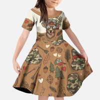 Valentine Buck Kid Short Sleeve Dress with Camo Cap and XOXO Pattern Retro Hunting