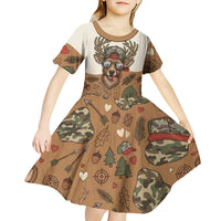 Valentine Buck Kid Short Sleeve Dress with Camo Cap and XOXO Pattern Retro Hunting
