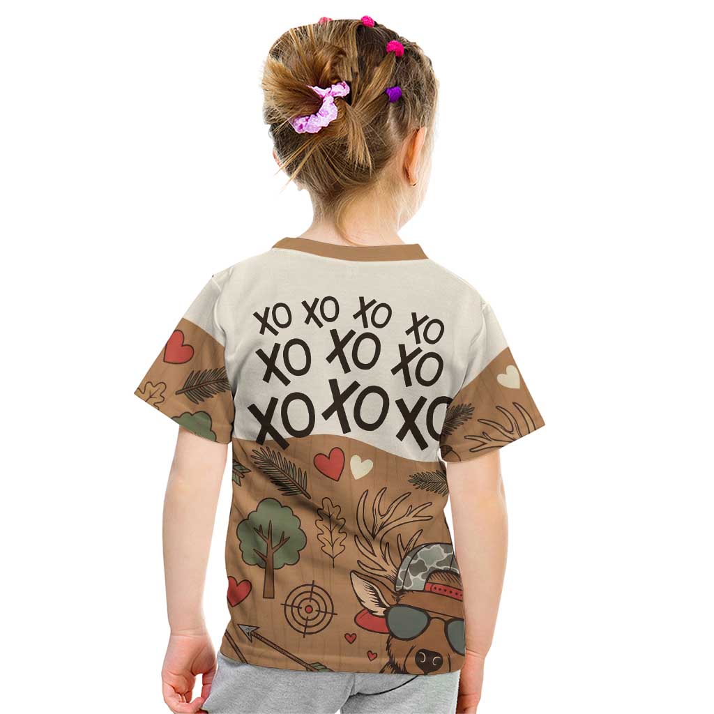 Valentine Buck Kid T Shirt with Camo Cap and XOXO Pattern Retro Hunting