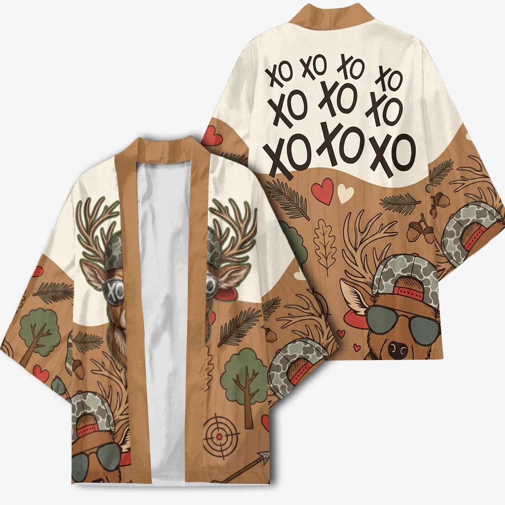 Valentine Buck Kimono with Camo Cap and XOXO Pattern Retro Hunting