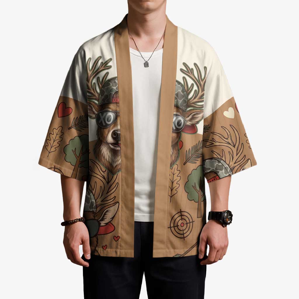 Valentine Buck Kimono with Camo Cap and XOXO Pattern Retro Hunting
