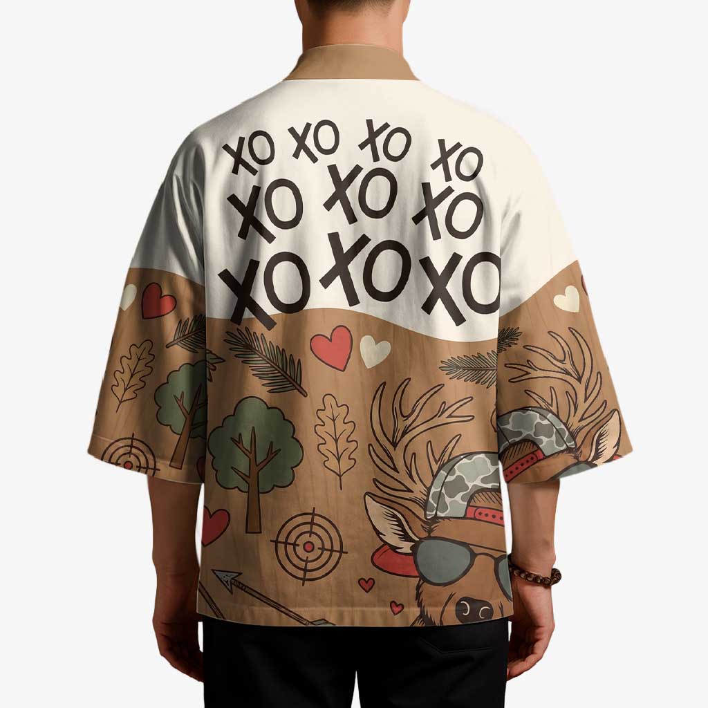 Valentine Buck Kimono with Camo Cap and XOXO Pattern Retro Hunting