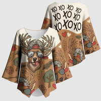 Valentine Buck Kimono Sleeve Blouse with Camo Cap and XOXO Pattern Retro Hunting