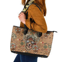 Valentine Buck Leather Tote Bag with Camo Cap and XOXO Pattern Retro Hunting